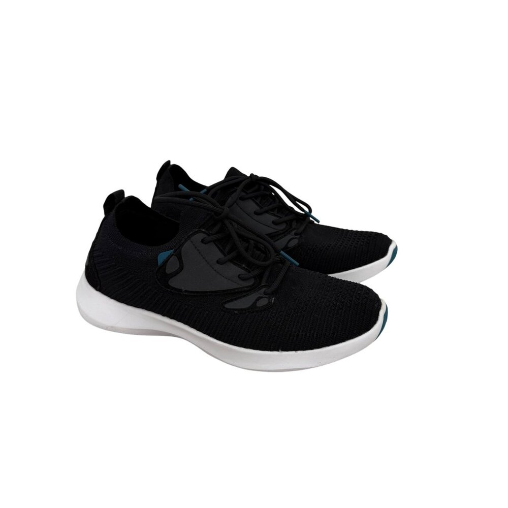 Vessi Black Knit Sneakers with White Sole and Teal Highlights